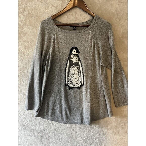 Style & Co Sweater Women's 1X Penguin Winter Christmas Sparkle Pullover Applique - Picture 1 of 6